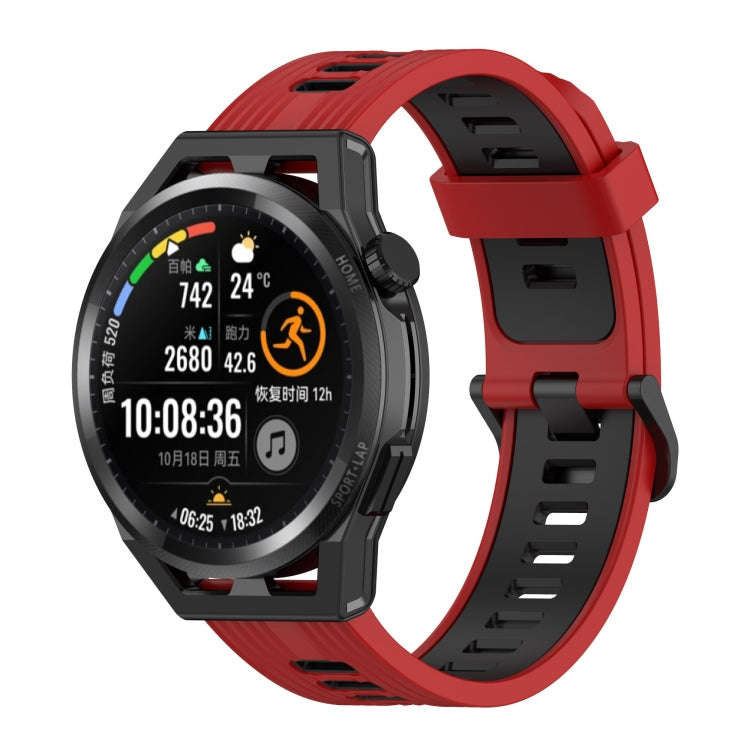 For Huawei Watch GT Runner 22mm Two-color Stripe Silicone Watch Band(Red Black)