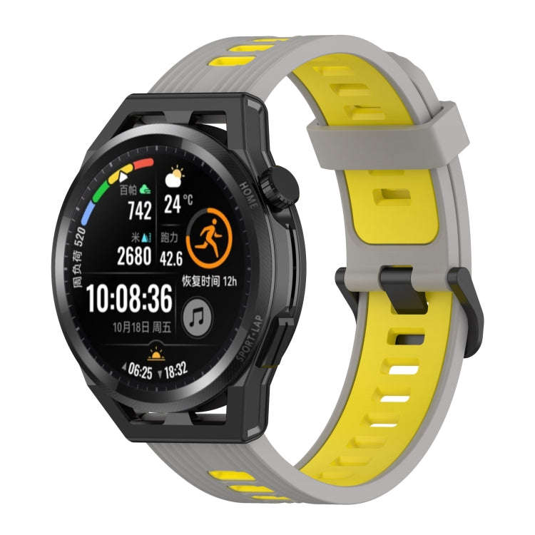 For Huawei Watch GT Runner 22mm Two-color Stripe Silicone Watch Band(Grey Yellow)