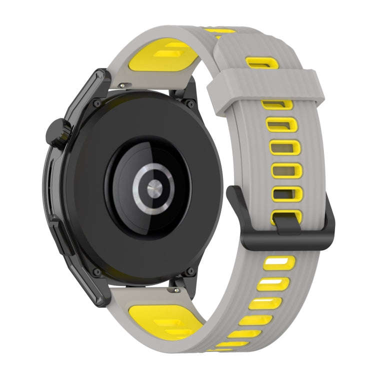 For Huawei Watch GT Runner 22mm Two-color Stripe Silicone Watch Band(Grey Yellow)