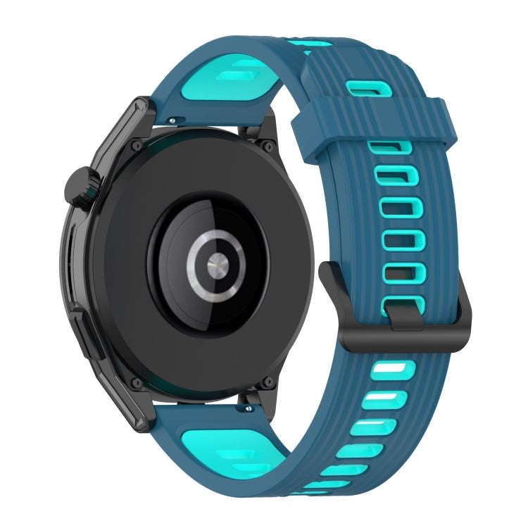 For Huawei Watch GT Runner 22mm Two-color Stripe Silicone Watch Band(Blue Mint Green)