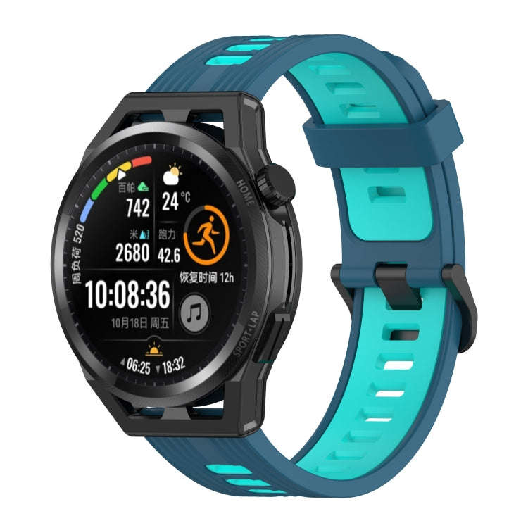 For Huawei Watch GT Runner 22mm Two-color Stripe Silicone Watch Band(Blue Mint Green)