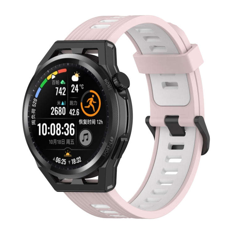 For Huawei Watch GT Runner 22mm Two-color Stripe Silicone Watch Band(Sand Pink White)