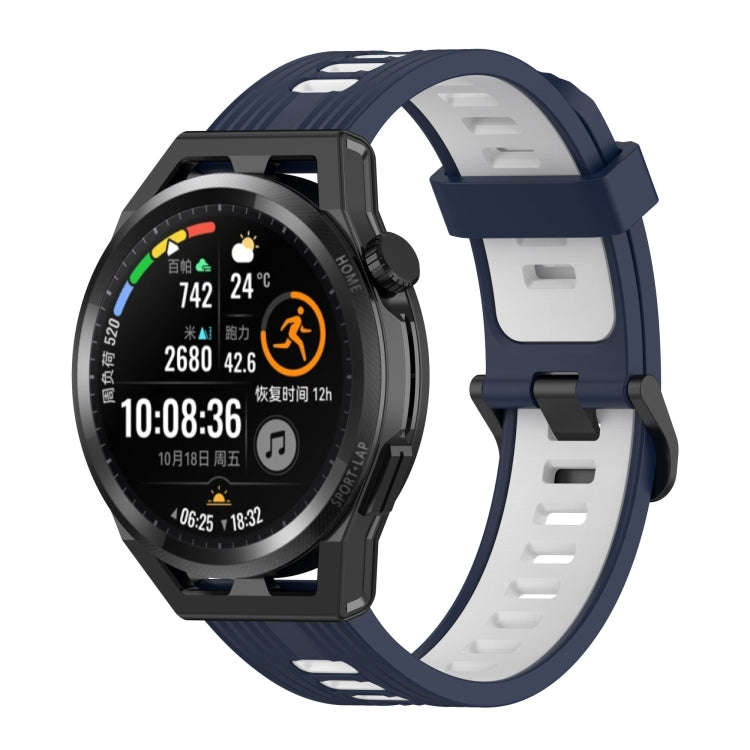 For Huawei Watch GT Runner 22mm Two-color Stripe Silicone Watch Band(Midnight Blue White)