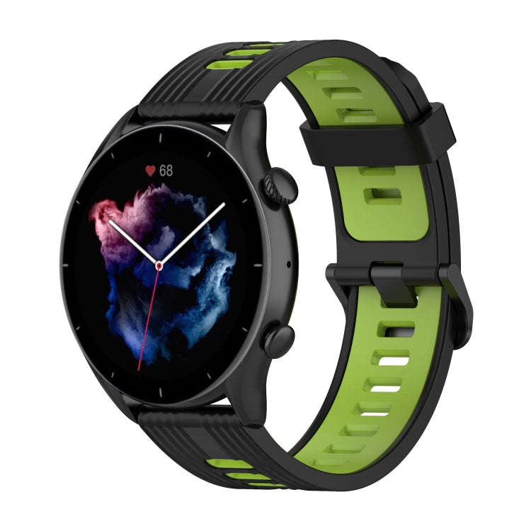 For Amazfit GTR 3/GTR 3 Pro/GTR 2 22mm Two-color Stripe Silicone Watch Band(Black Lime Green)