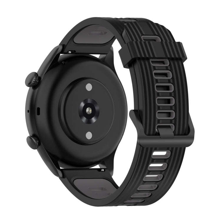 For Amazfit GTR 3/GTR 3 Pro/GTR 2 22mm Two-color Stripe Silicone Watch Band(Black Dark Grey)