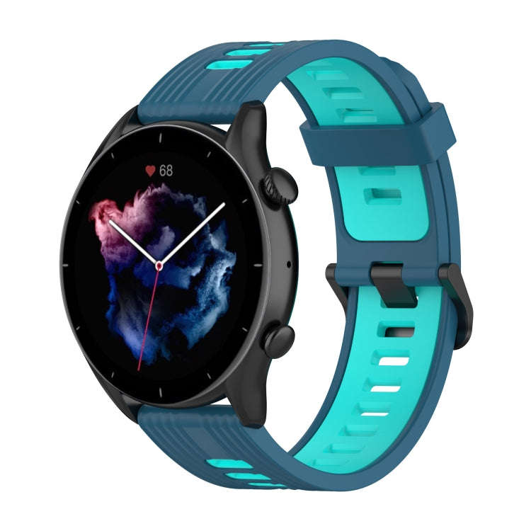 For Amazfit GTR 3/GTR 3 Pro/GTR 2 22mm Two-color Stripe Silicone Watch Band(Blue Mint Green)