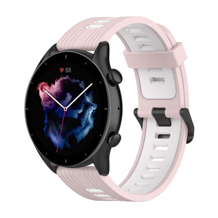 For Amazfit GTR 3/GTR 3 Pro/GTR 2 22mm Two-color Stripe Silicone Watch Band(Sand Pink White)