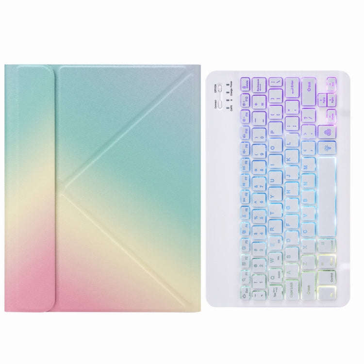 H-102S3 Tri-color Backlight Bluetooth Keyboard Leather Case with Rear Three-fold Holder For iPad ...