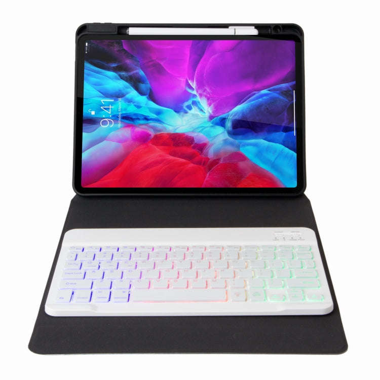 H-102S3 Tri-color Backlight Bluetooth Keyboard Leather Case with Rear Three-fold Holder For iPad ...