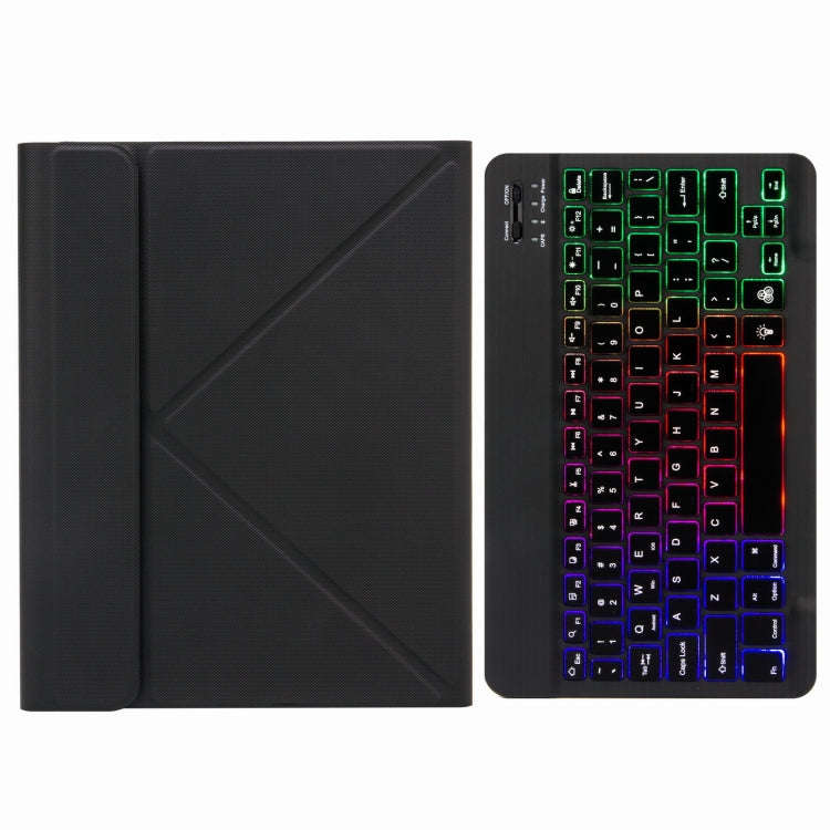 H-102S3 Tri-color Backlight Bluetooth Keyboard Leather Case with Rear Three-fold Holder For iPad ...