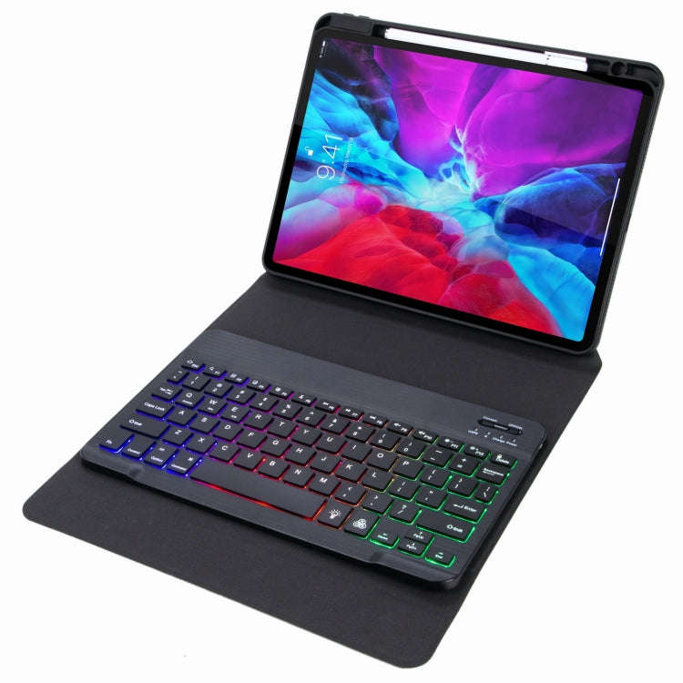 H-102S3 Tri-color Backlight Bluetooth Keyboard Leather Case with Rear Three-fold Holder For iPad ...
