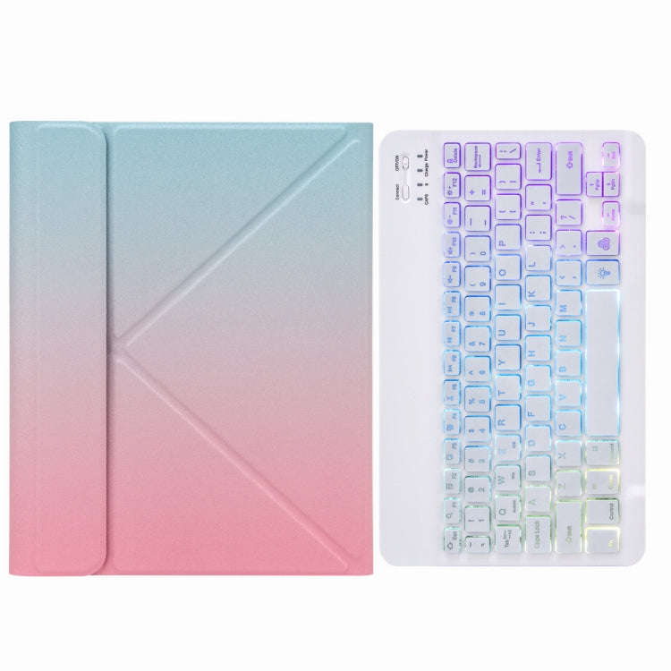 H-102S3 Tri-color Backlight Bluetooth Keyboard Leather Case with Rear Three-fold Holder For iPad ...