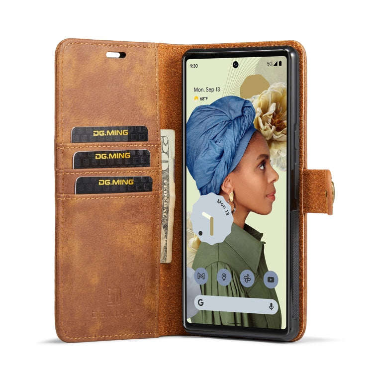 For Google Pixel 6 Pro DG.MING Crazy Horse Texture Detachable Magnetic Leather Phone Case(Brown)