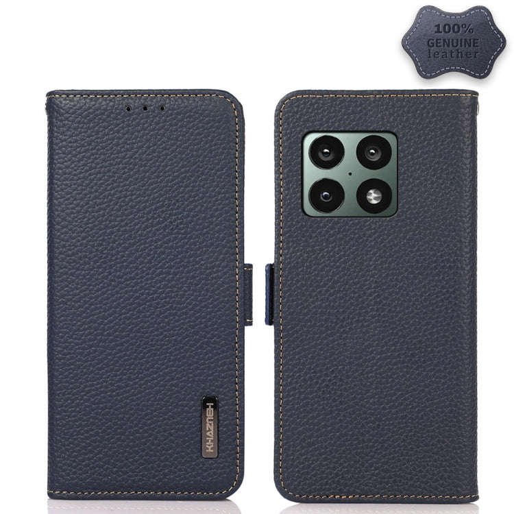 For OnePlus 10 Pro 5G KHAZNEH Side-Magnetic Litchi Genuine Leather RFID Phone Case(Blue)