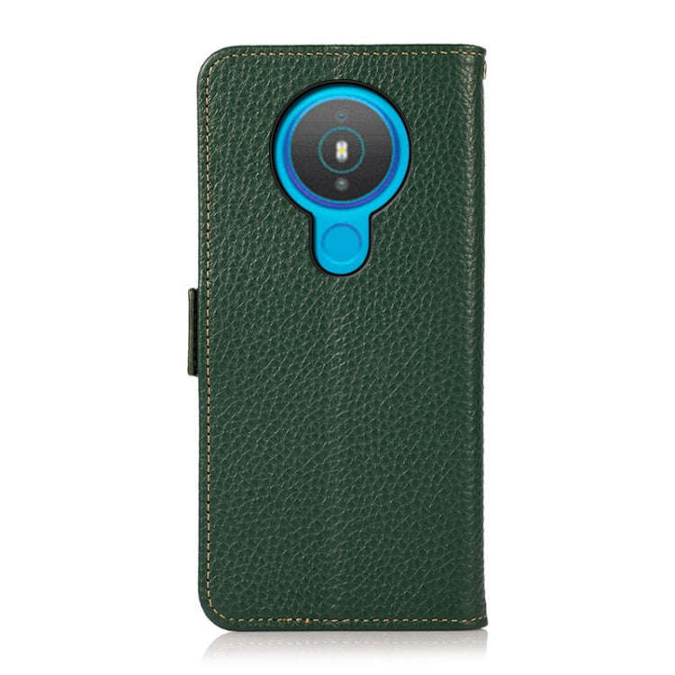 For Nokia 1.4 KHAZNEH Side-Magnetic Litchi Genuine Leather RFID Phone Case(Green)