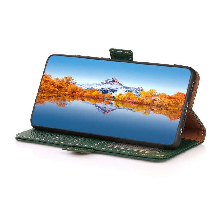 For Nokia 1.4 KHAZNEH Side-Magnetic Litchi Genuine Leather RFID Phone Case(Green)
