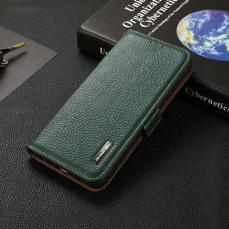 For Nokia 1.4 KHAZNEH Side-Magnetic Litchi Genuine Leather RFID Phone Case(Green)