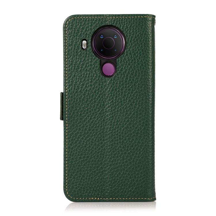 For Nokia 5.4 KHAZNEH Side-Magnetic Litchi Genuine Leather RFID Phone Case(Green)