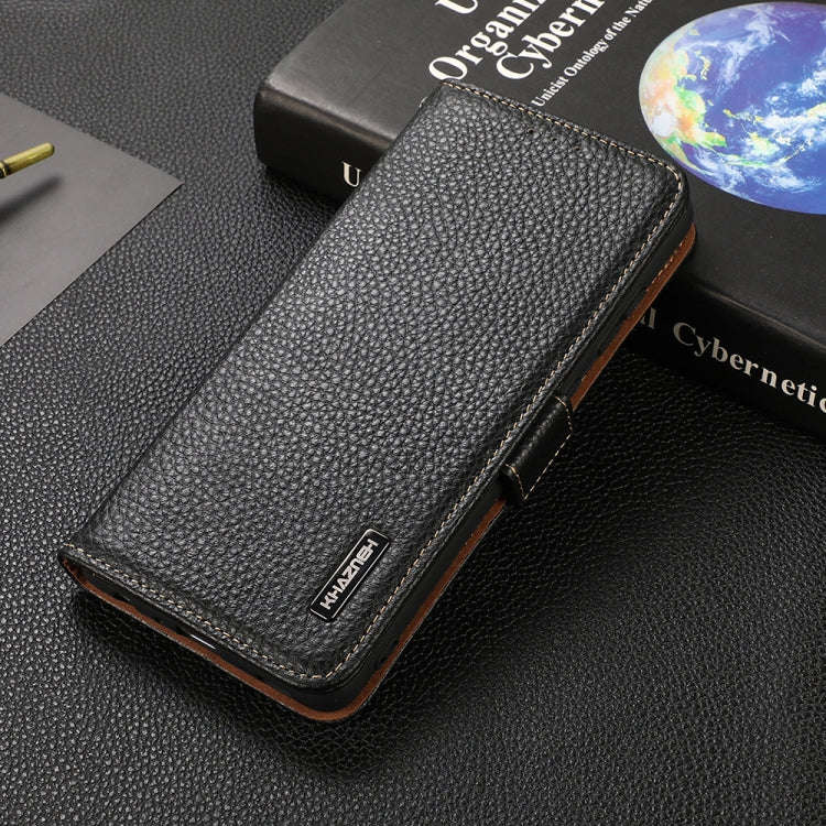 For Nokia 7.3 KHAZNEH Side-Magnetic Litchi Genuine Leather RFID Phone Case(Black)