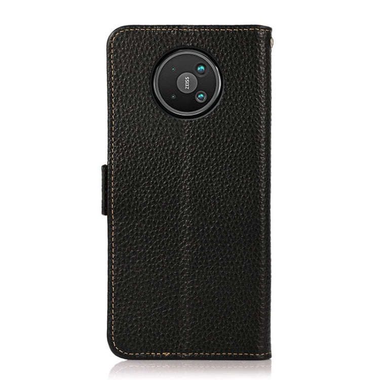 For Nokia 8 V 5G KHAZNEH Side-Magnetic Litchi Genuine Leather RFID Phone Case(Black)