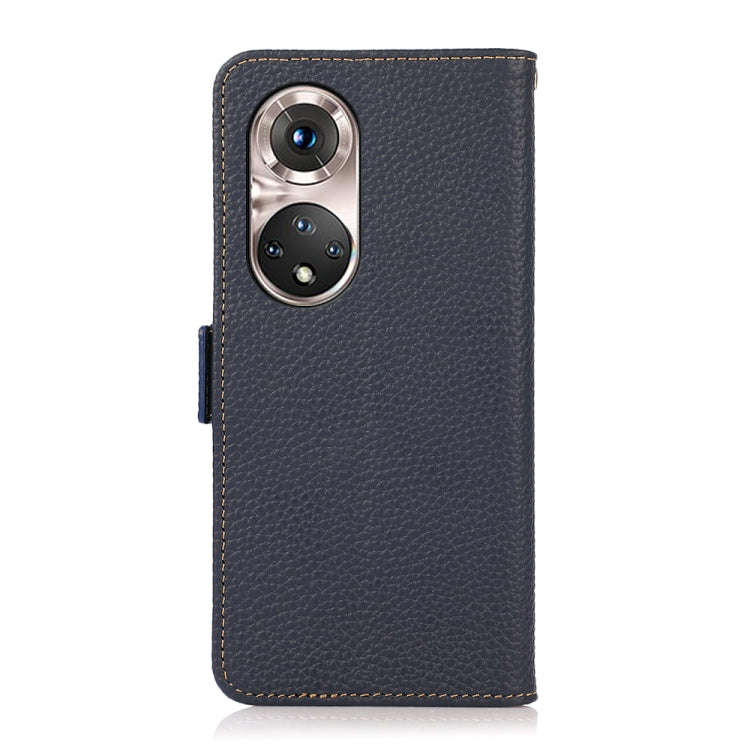 For Honor 50 Pro KHAZNEH Side-Magnetic Litchi Genuine Leather RFID Phone Case(Blue)