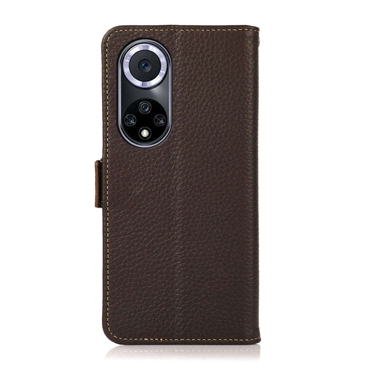 For Huawei nova 9 KHAZNEH Side-Magnetic Litchi Genuine Leather RFID Phone Case(Brown)