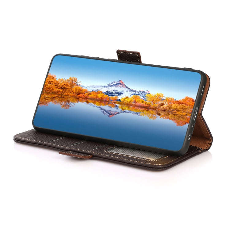 For Huawei nova 9 KHAZNEH Side-Magnetic Litchi Genuine Leather RFID Phone Case(Brown)