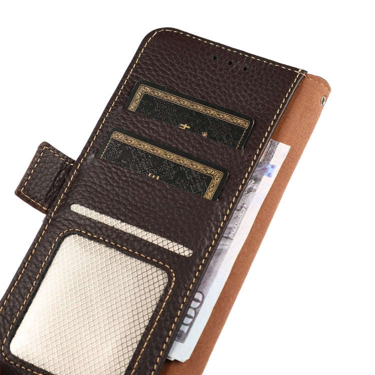 For Huawei nova 9 KHAZNEH Side-Magnetic Litchi Genuine Leather RFID Phone Case(Brown)