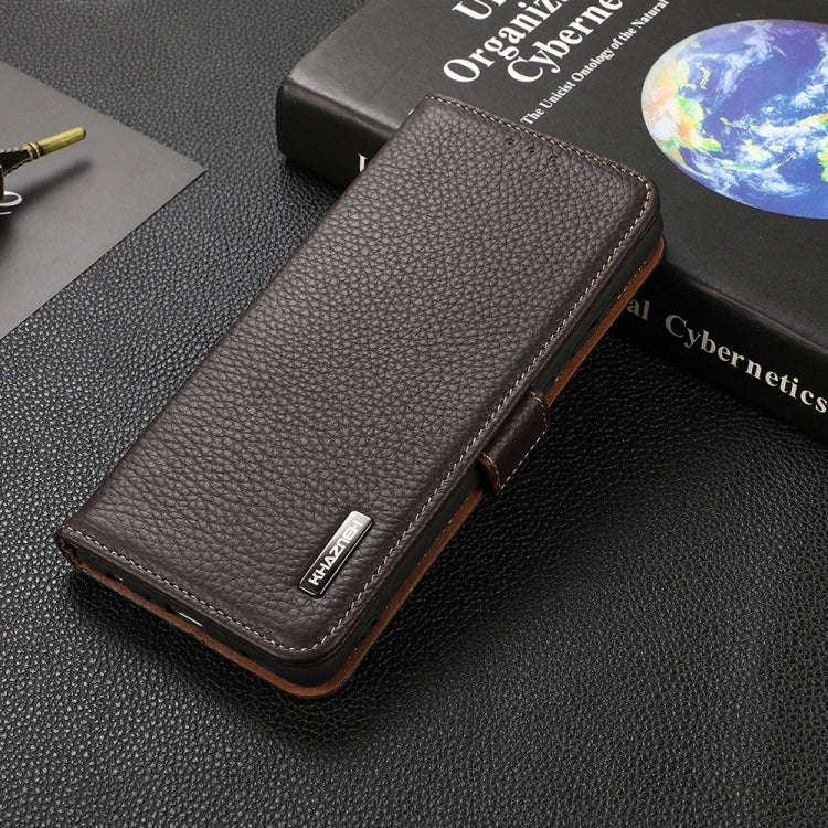 For Huawei nova 9 KHAZNEH Side-Magnetic Litchi Genuine Leather RFID Phone Case(Brown)