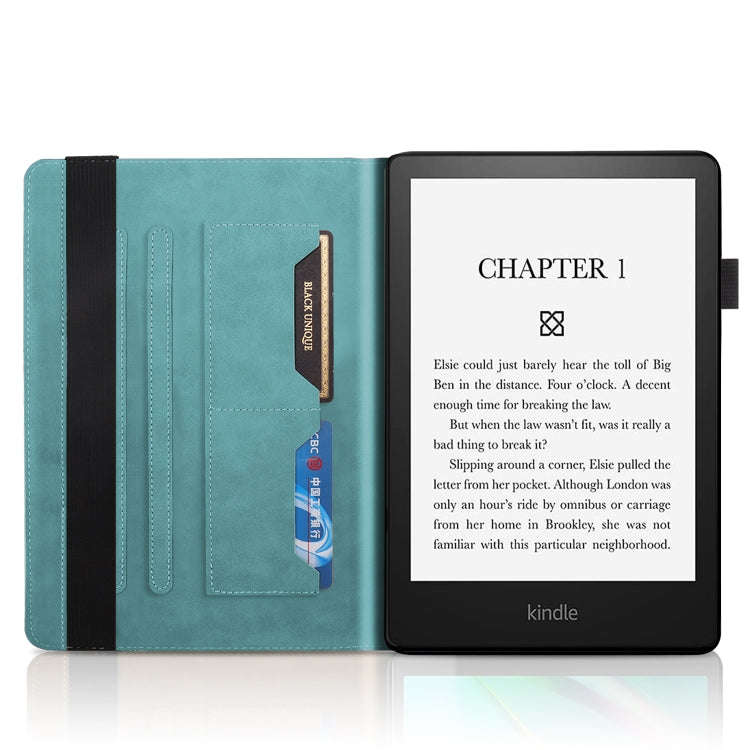 For Amazon Kindle Paperwhite 5 2021 Life Tree Series Leather Tablet Case(Lake Blue)