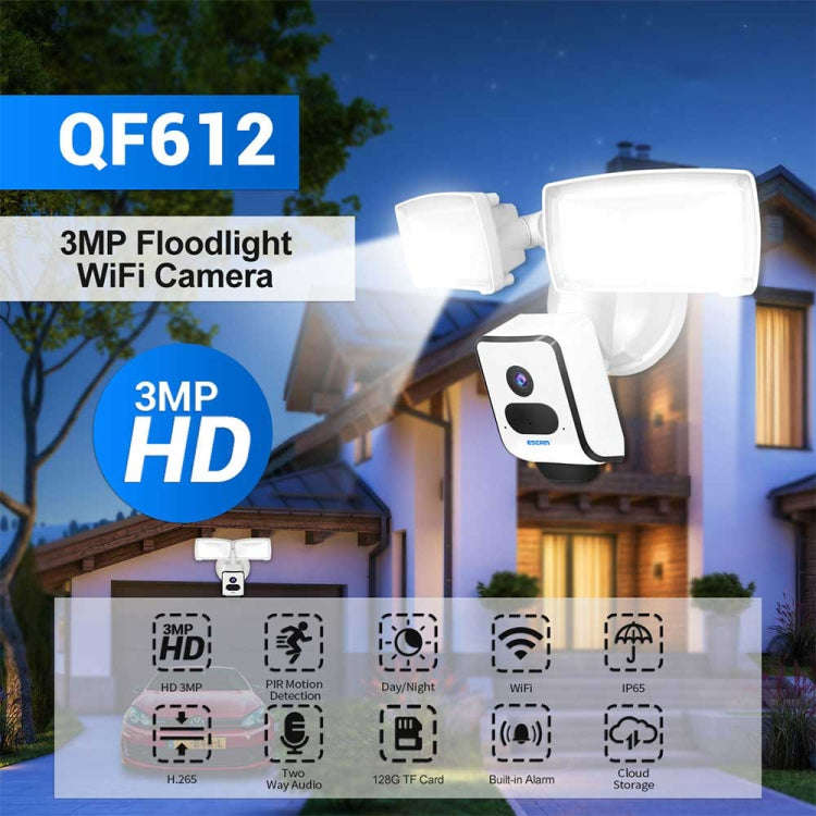 ESCAM QF612 3MP WiFi IP Camera & Floodlight, Support Night Vision / PIR Detection(UK Plug)