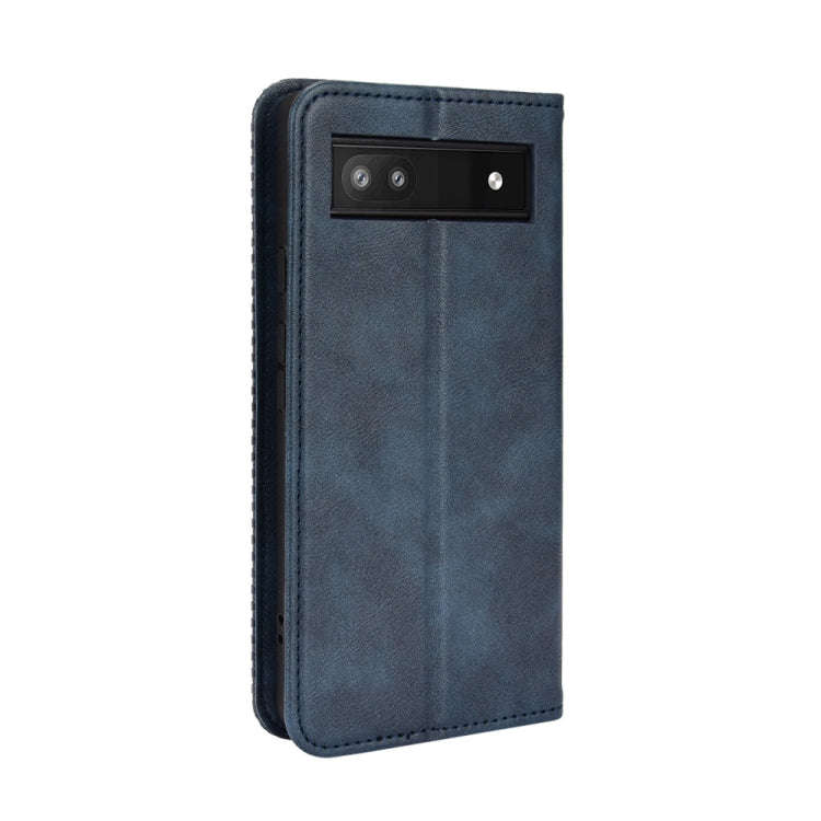 For Google Pixel 6a Magnetic Buckle Retro Texture Leather Case(Blue)