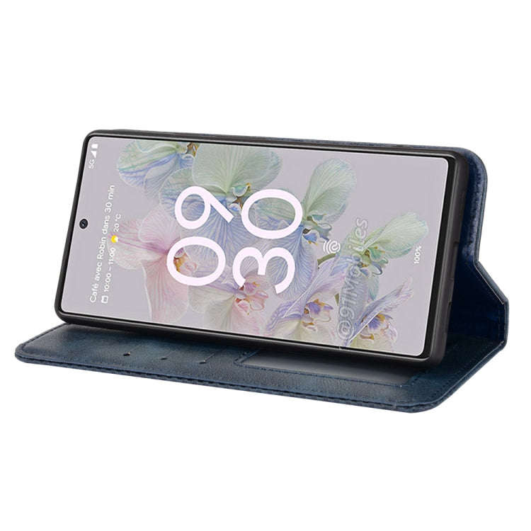 For Google Pixel 6a Magnetic Buckle Retro Texture Leather Case(Blue)