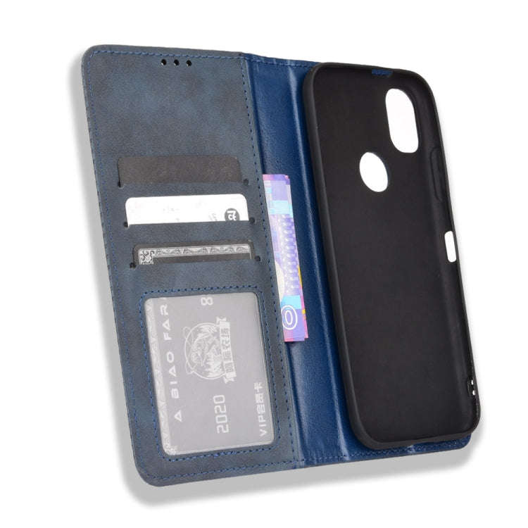 For Kyocera KY-51B Magnetic Buckle Retro Texture Leather Case(Blue)