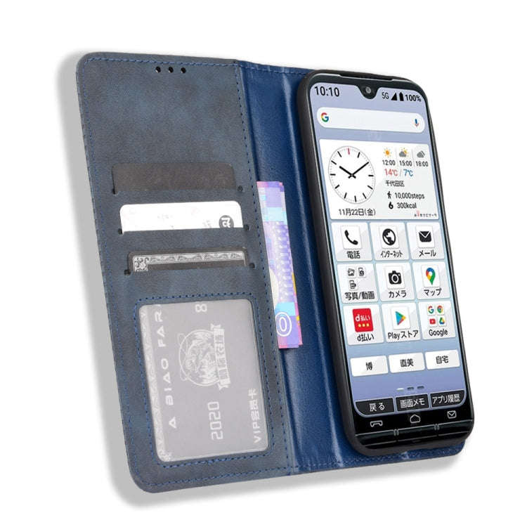 For Kyocera KY-51B Magnetic Buckle Retro Texture Leather Case(Blue)