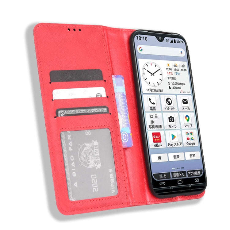 For Kyocera KY-51B Magnetic Buckle Retro Texture Leather Case(Red)