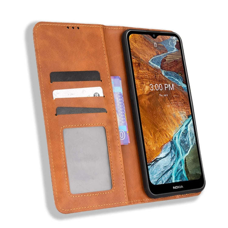 For Nokia G300 Magnetic Buckle Retro Texture Leather Case(Brown)