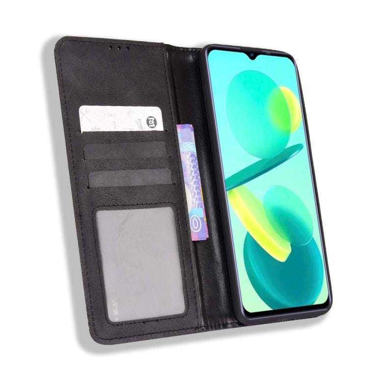 For Oukitel C25 Magnetic Buckle Retro Texture Leather Case(Black)