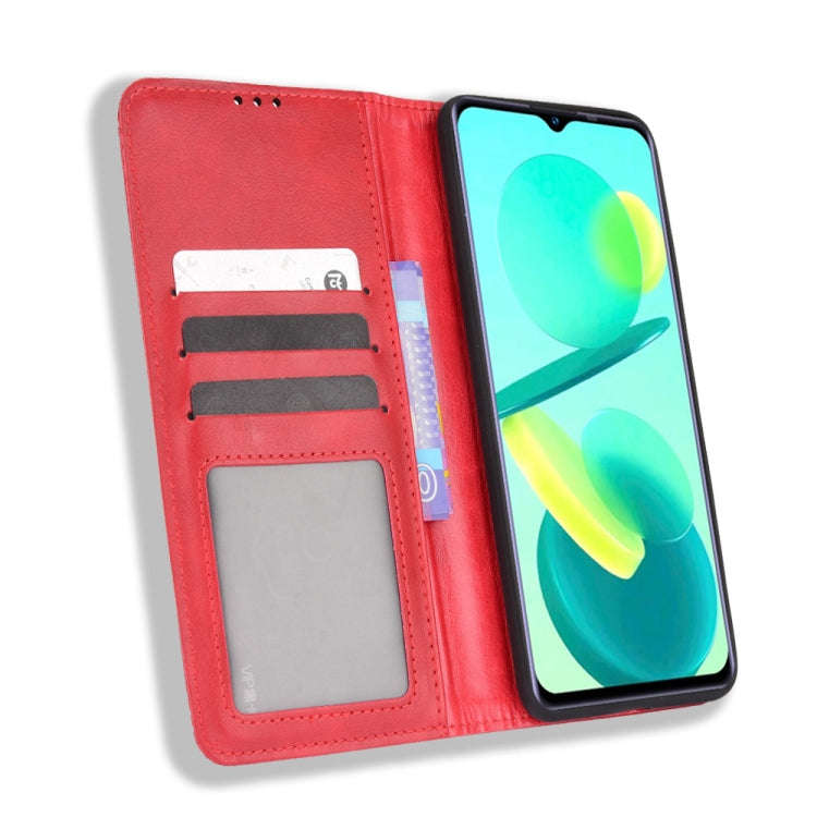For Oukitel C25 Magnetic Buckle Retro Texture Leather Case(Red)