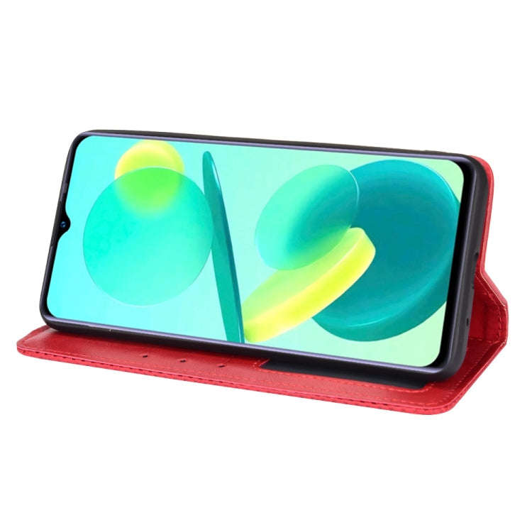 For Oukitel C25 Magnetic Buckle Retro Texture Leather Case(Red)