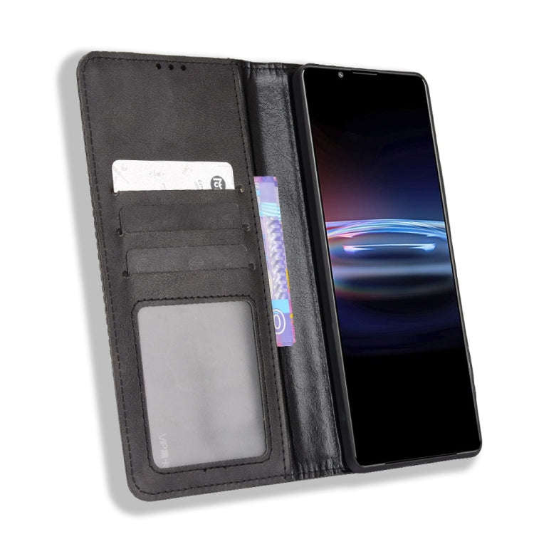 For Sony Xperia Pro-I Magnetic Buckle Retro Texture Leather Case(Black)
