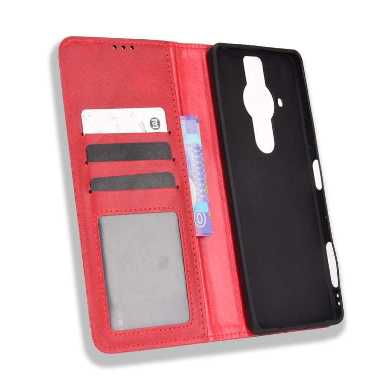 For Sony Xperia Pro-I Magnetic Buckle Retro Texture Leather Case(Red)