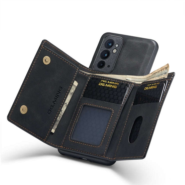 For OnePlus 9RT 5G DG.MING M1 Series 3-Fold Multi Card Wallet Back Cover Leather Phone Case(Black)