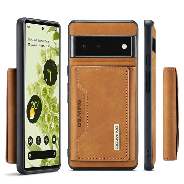 For Google Pixel 6 Pro DG.MING M2 Series 3-Fold Multi Card Bag Back Cover Leather Phone Case(Brown)