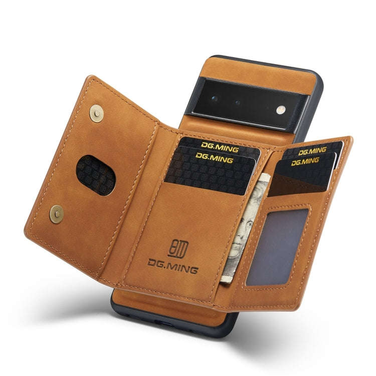 For Google Pixel 6 Pro DG.MING M2 Series 3-Fold Multi Card Bag Back Cover Leather Phone Case(Brown)
