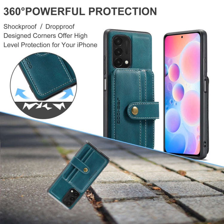 For OnePlus Nord N200 5G JEEHOOD RFID Blocking Anti-Theft Magnetic PU + TPU Phone Case(Blue)