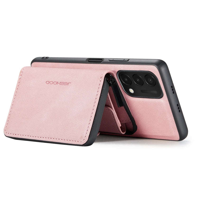 For OnePlus Nord N200 5G JEEHOOD Magnetic Zipper Horizontal Flip Phone Leather Case(Pink)
