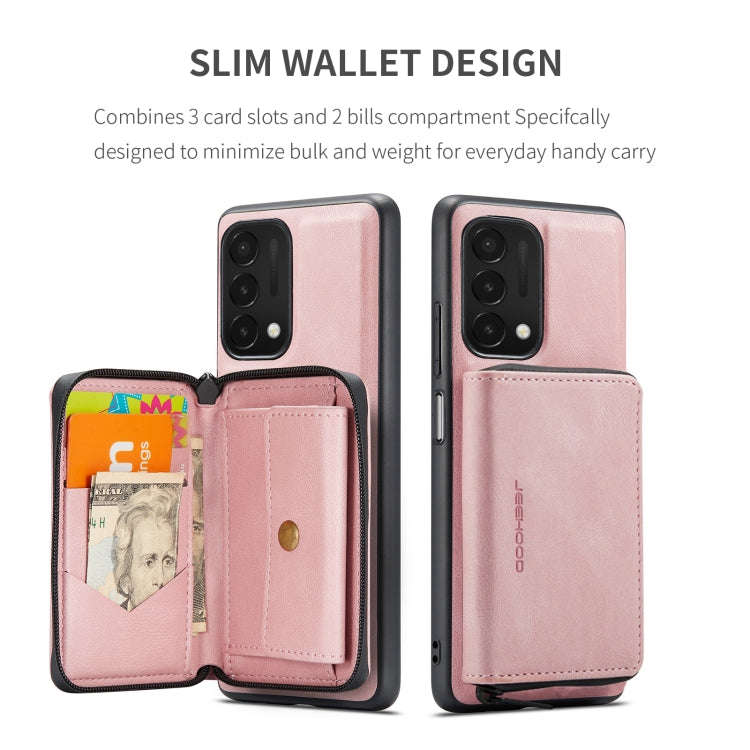 For OnePlus Nord N200 5G JEEHOOD Magnetic Zipper Horizontal Flip Phone Leather Case(Pink)