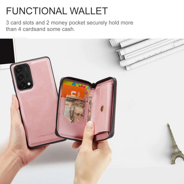For OnePlus Nord N200 5G JEEHOOD Magnetic Zipper Horizontal Flip Phone Leather Case(Pink)