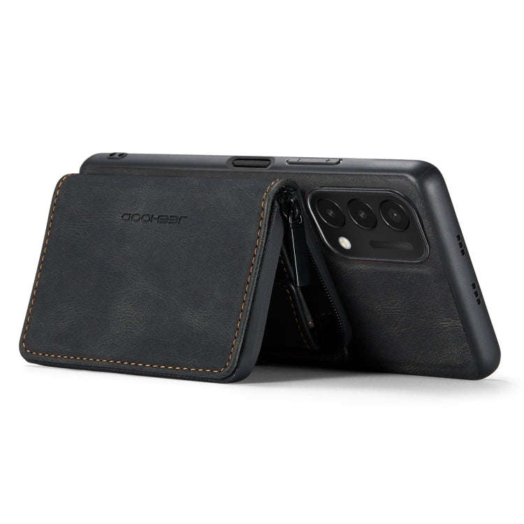 For OnePlus Nord N200 5G JEEHOOD Magnetic Zipper Horizontal Flip Phone Leather Case(Black)